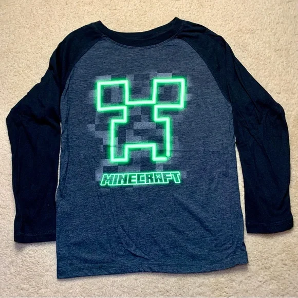 Minecraft Creeper Glow-in-the-Dark Long Sleeve Shirt (Boys MD 10/12) - Picture 1 of 5